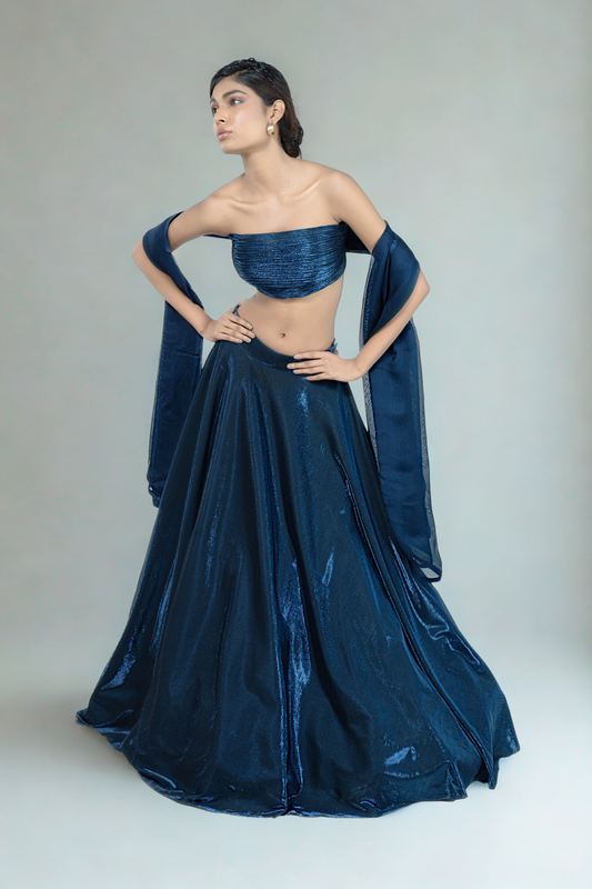 NAVY BLUE BIRKIN LYCRA LEHENGA