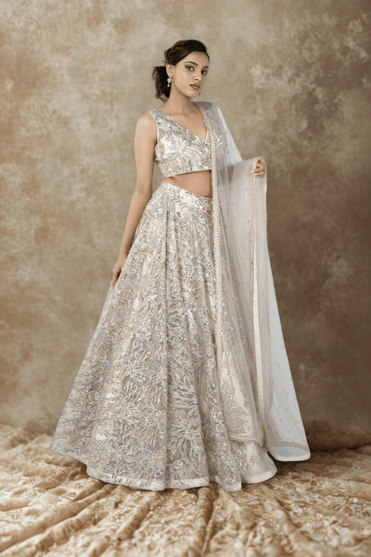CHAMPAGNE APPLIQUÉ GOLD LEHENGA