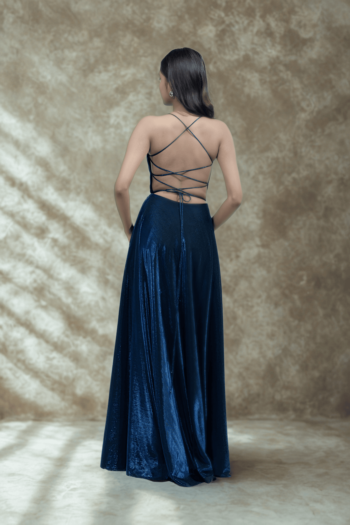 NAVY BLUE BIRKIN LYCRA MAXI DRESS