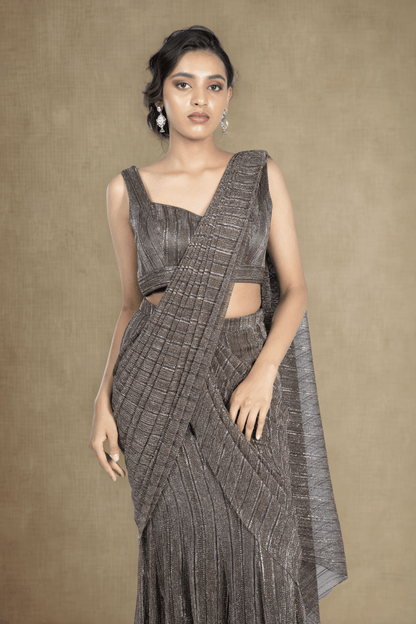WALNUT BROWN CRUSHED JACQUARD CONCEPT SAREE