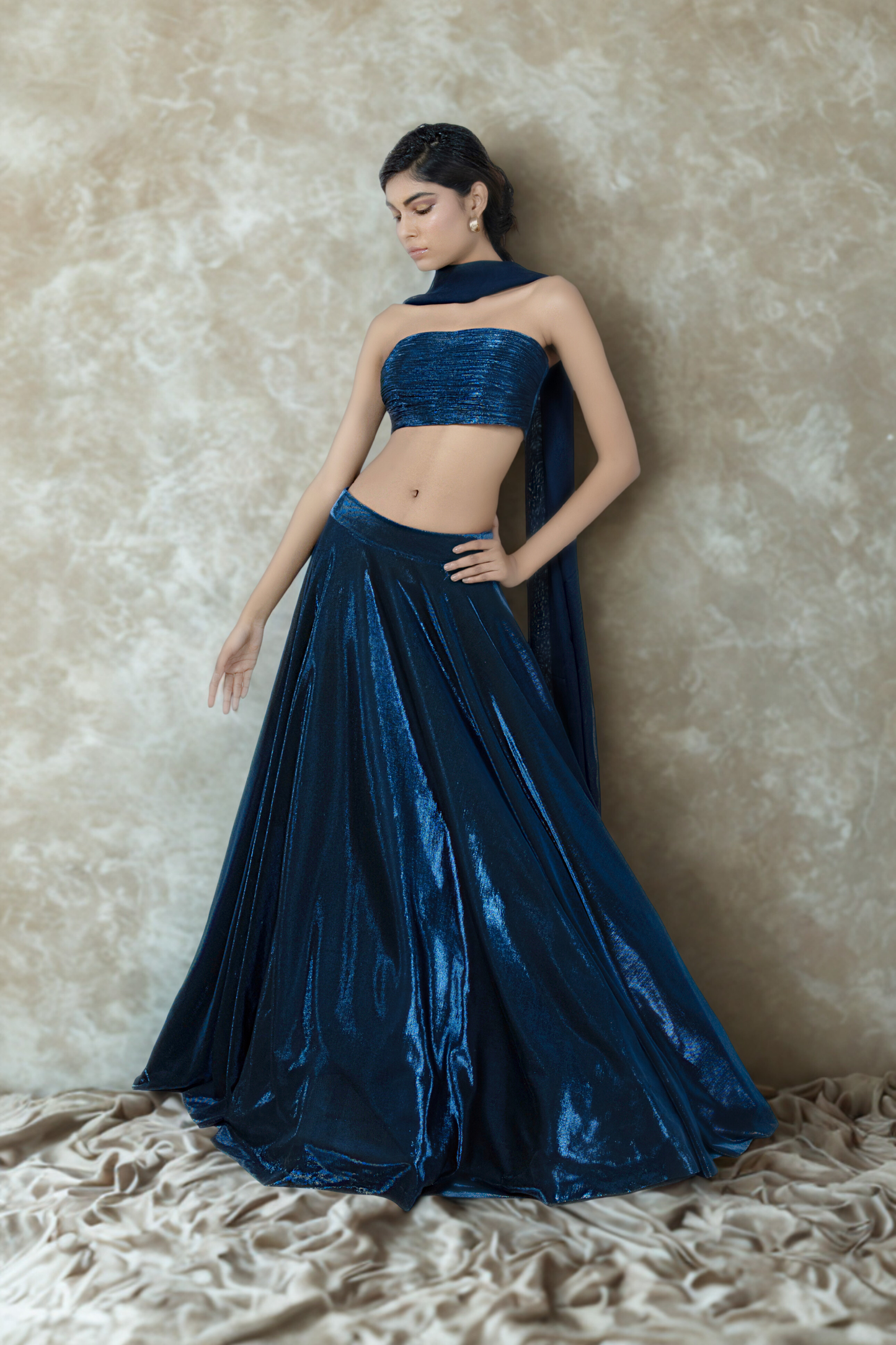 NAVY BLUE BIRKIN LYCRA LEHENGA