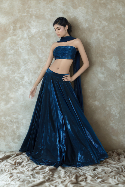 NAVY BLUE BIRKIN LYCRA LEHENGA
