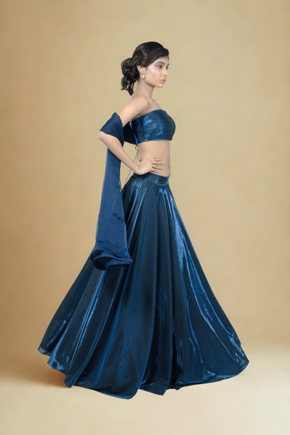 NAVY BLUE BIRKIN LYCRA LEHENGA