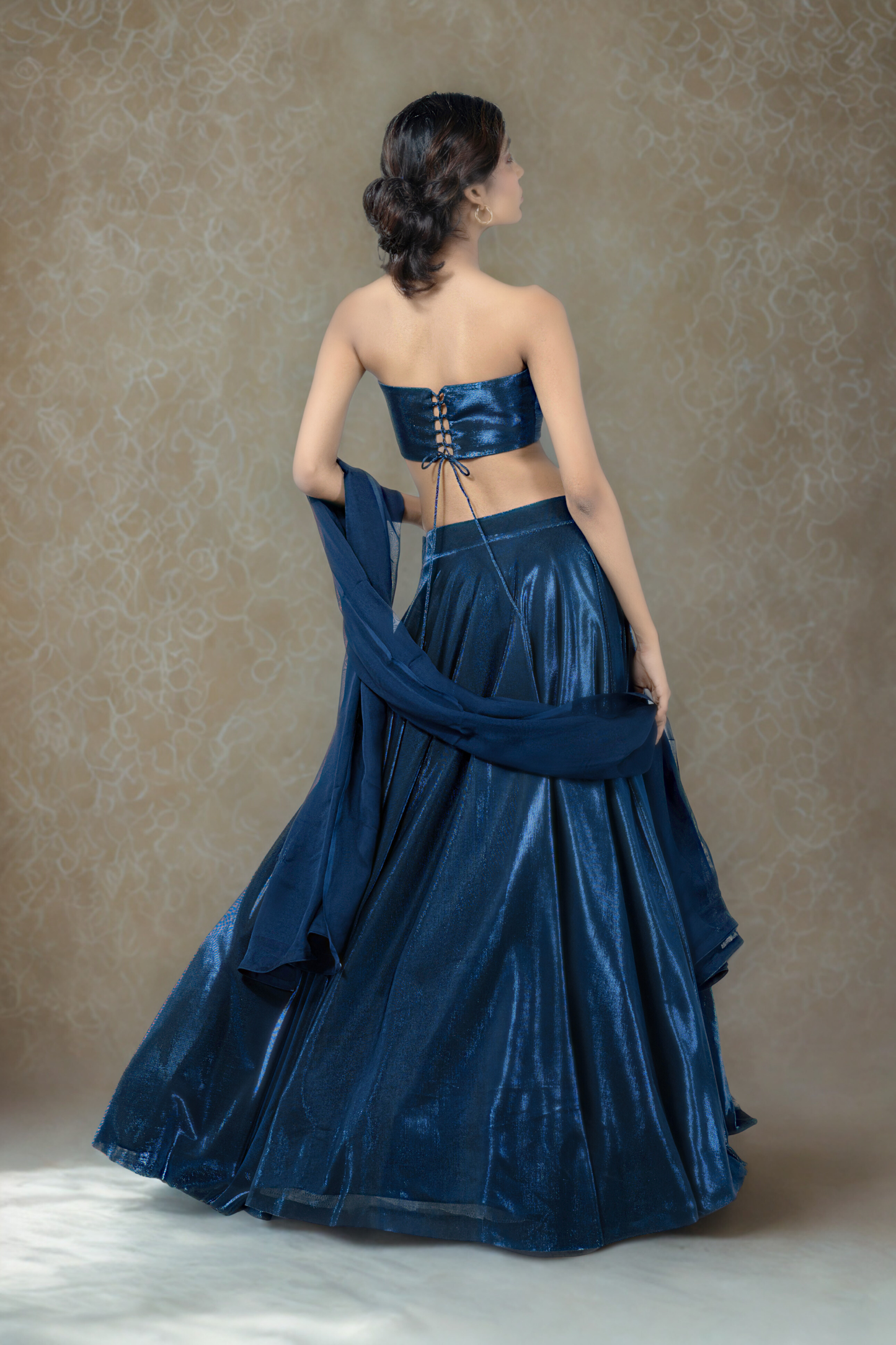 NAVY BLUE BIRKIN LYCRA LEHENGA