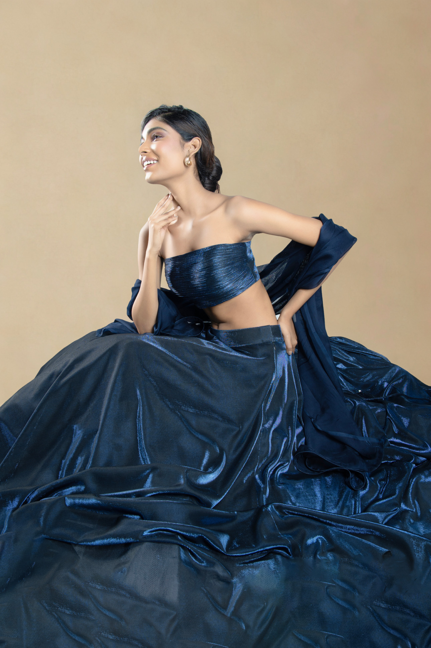 NAVY BLUE BIRKIN LYCRA LEHENGA