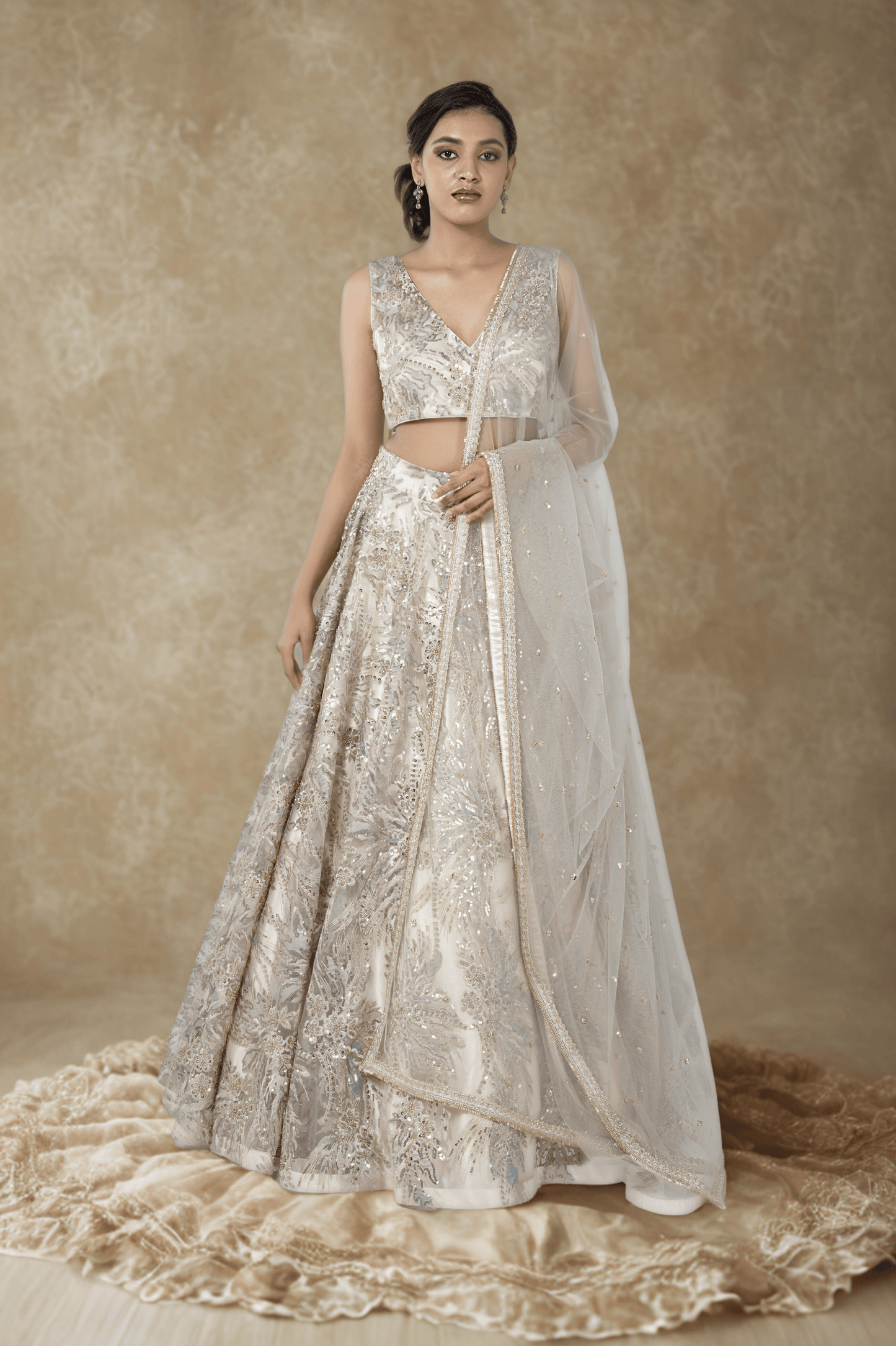 CHAMPAGNE APPLIQUÉ GOLD LEHENGA