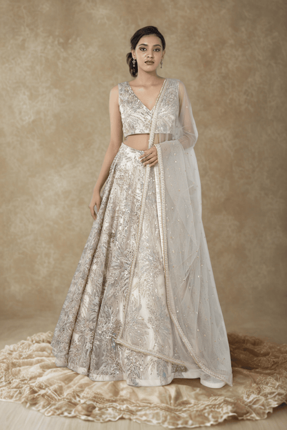 CHAMPAGNE APPLIQUÉ GOLD LEHENGA