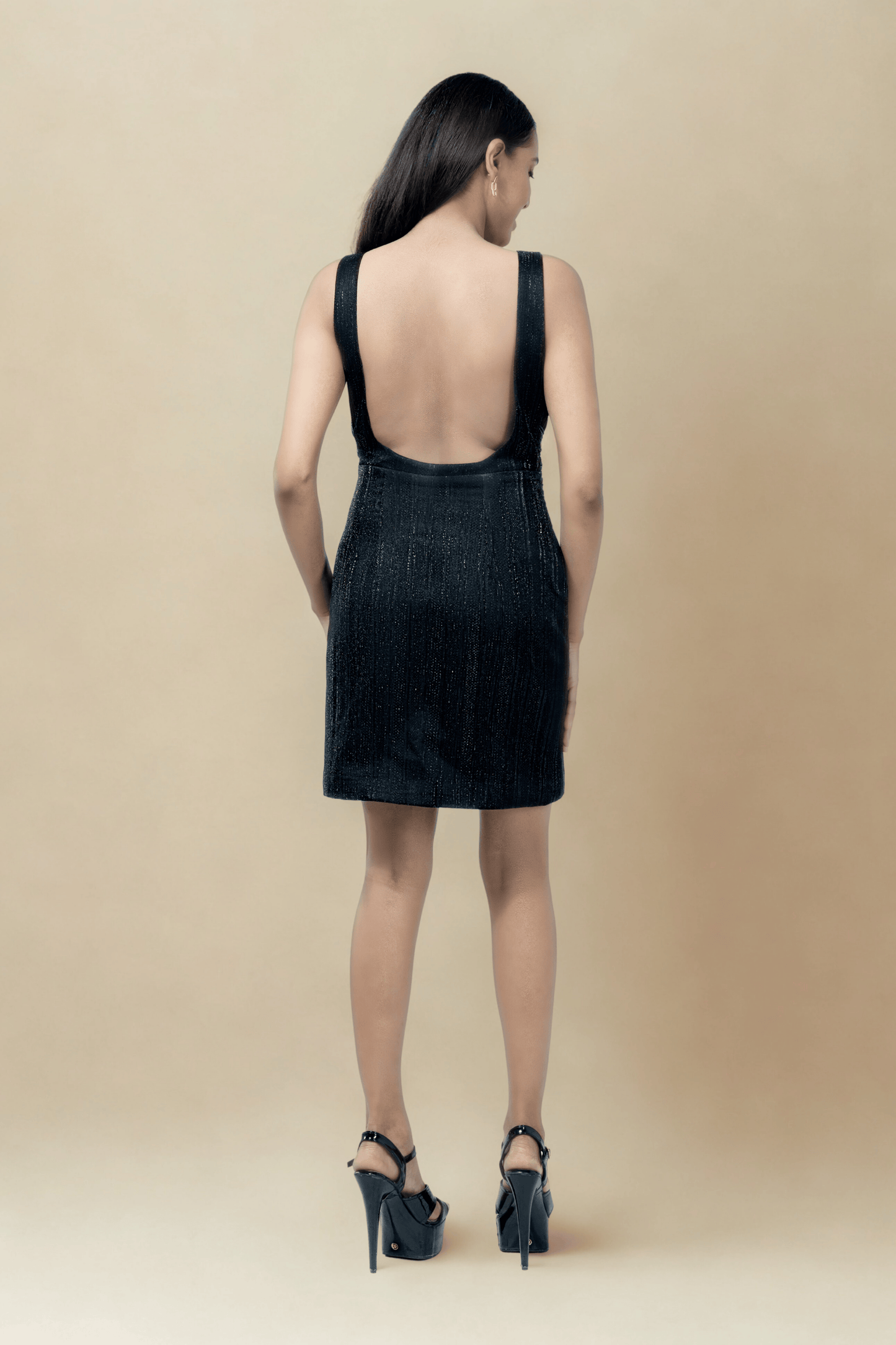 NIGHT BLACK CRUSHED JACQUARD BODYCON DRESS