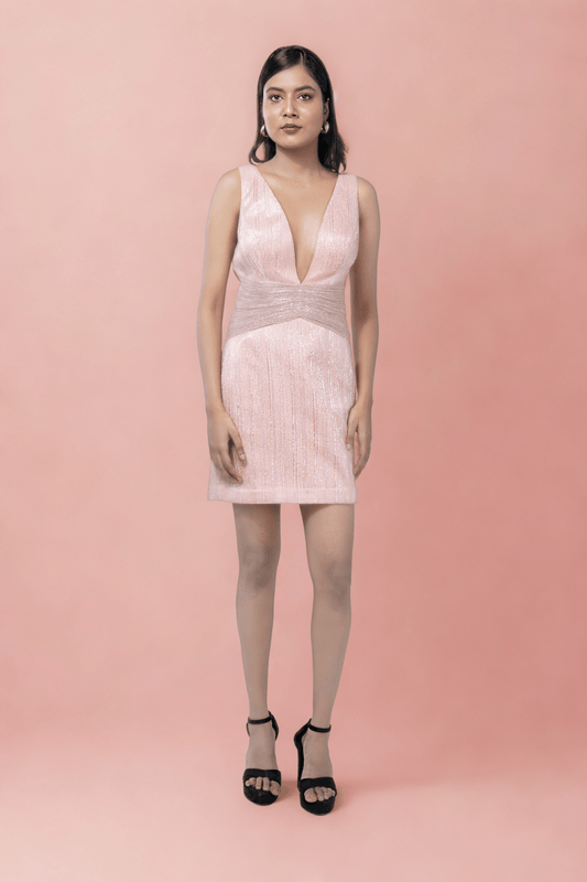 ROSE QUARTZ CRUSHED JACQUARD BODYCON DRESS