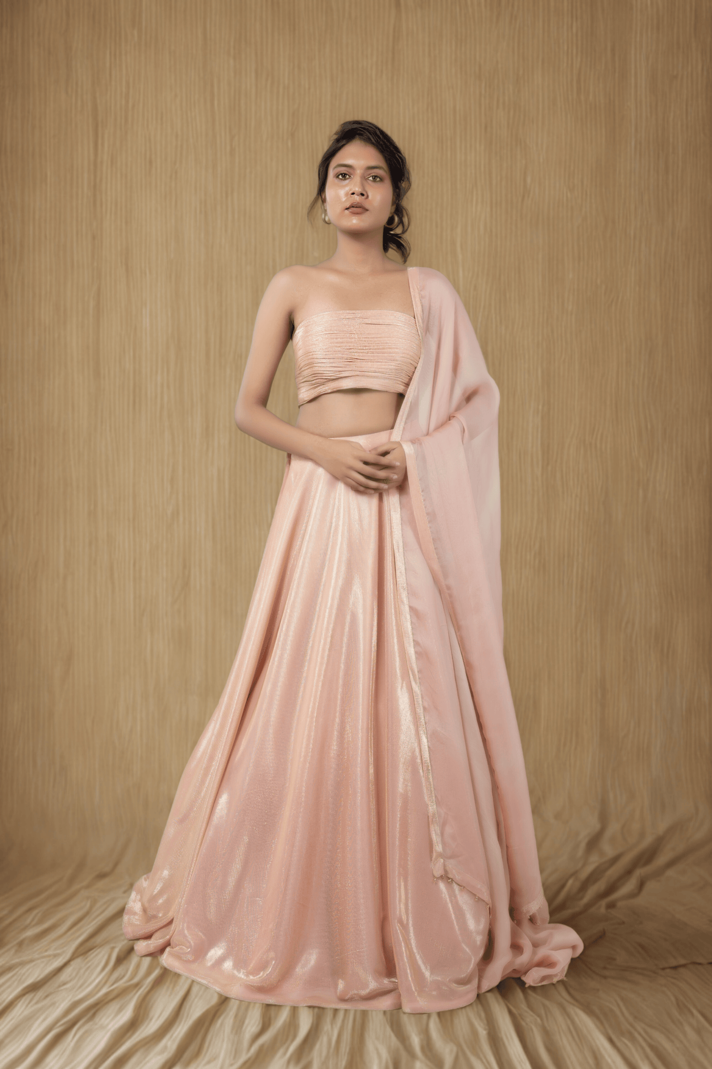 PERSIAN ORANGE BIRKIN LYCRA LEHENGA