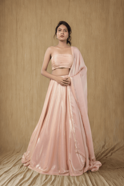 PERSIAN ORANGE BIRKIN LYCRA LEHENGA