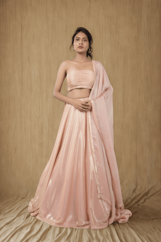 PERSIAN ORANGE BIRKIN LYCRA LEHENGA