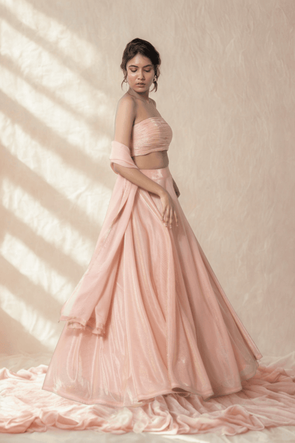 PERSIAN ORANGE BIRKIN LYCRA LEHENGA