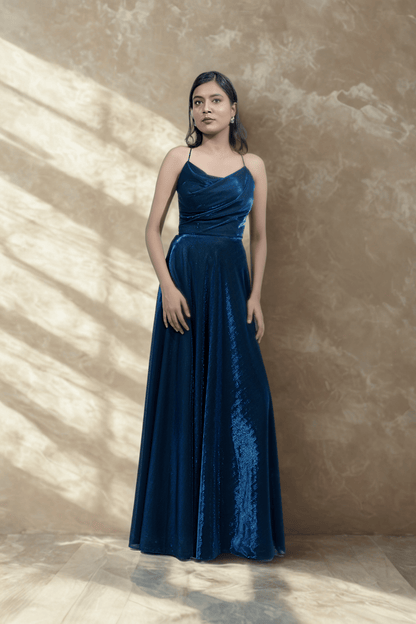 NAVY BLUE BIRKIN LYCRA MAXI DRESS