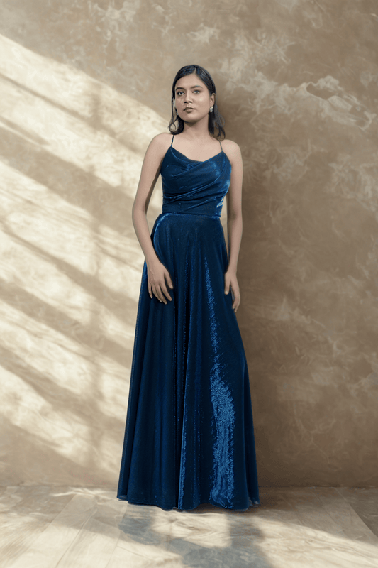 NAVY BLUE BIRKIN LYCRA MAXI DRESS
