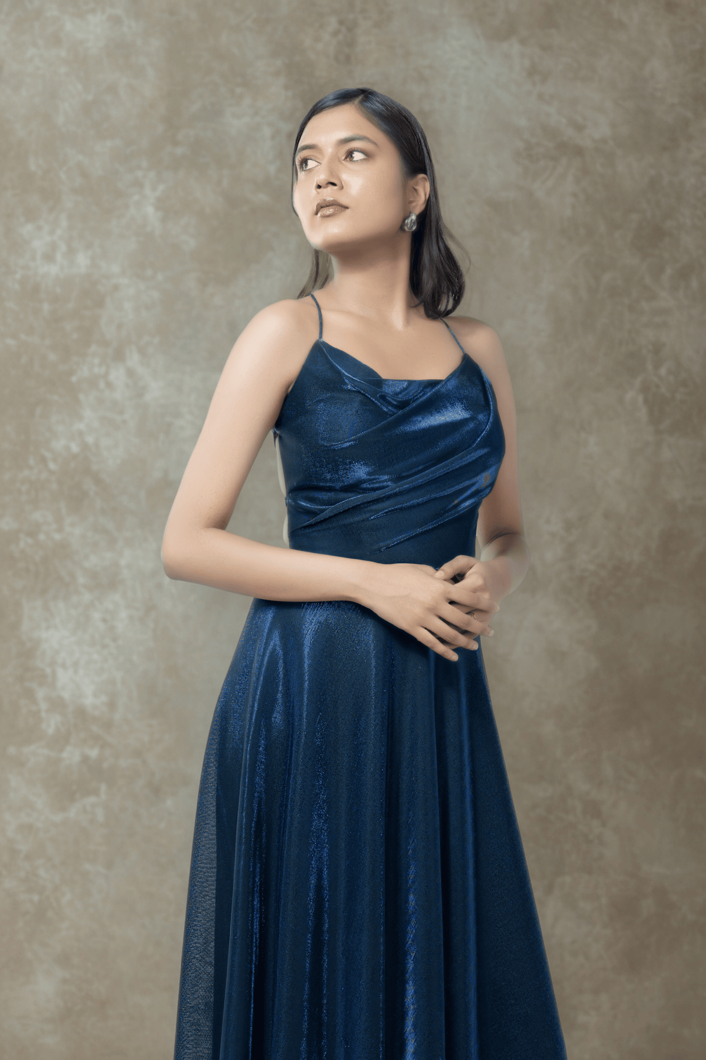 NAVY BLUE BIRKIN LYCRA MAXI DRESS