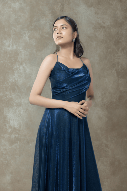 NAVY BLUE BIRKIN LYCRA MAXI DRESS