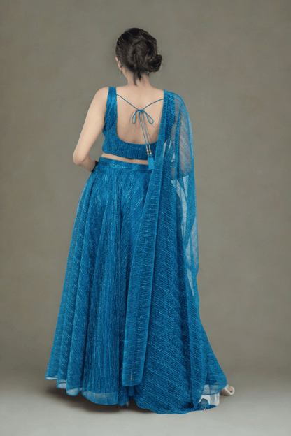 OXFORD BLUE CRUSHED JACQUARD LEHENGA