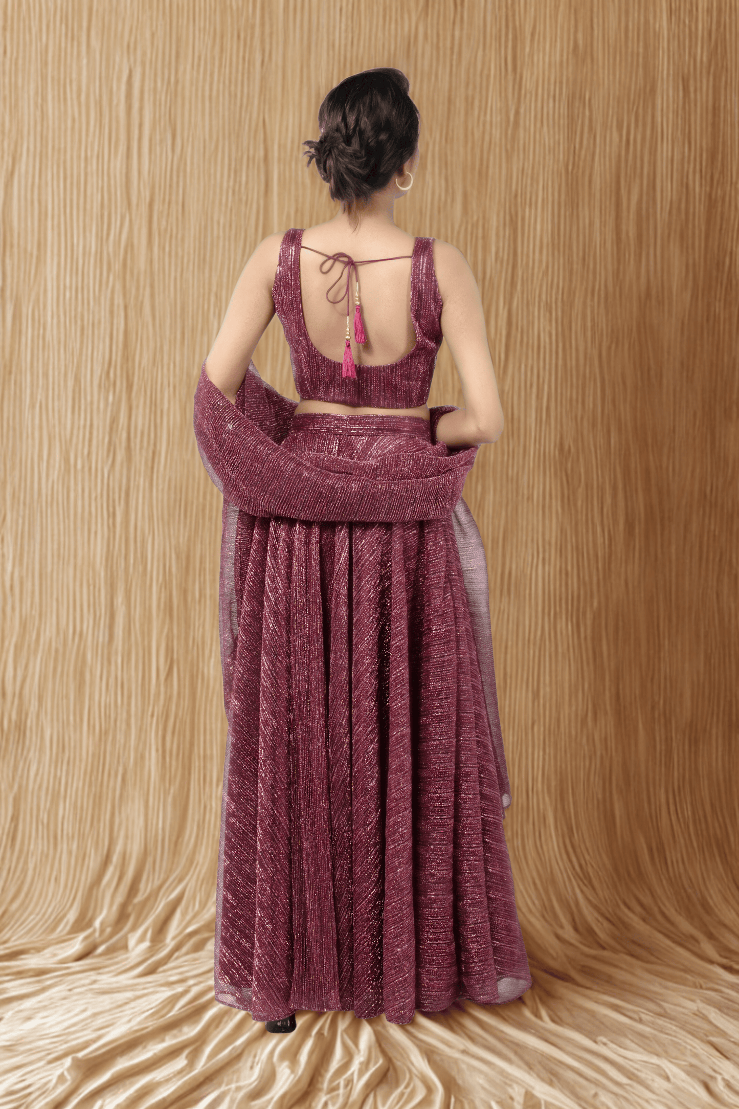 WINE RED CRUSHED JACQUARD LEHENGA