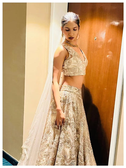CHAMPAGNE APPLIQUÉ GOLD LEHENGA