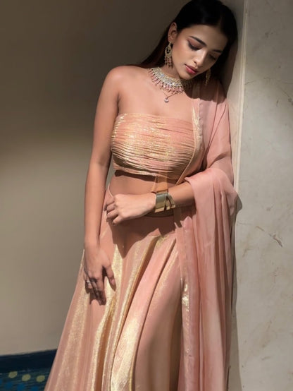 PERSIAN ORANGE BIRKIN LYCRA LEHENGA