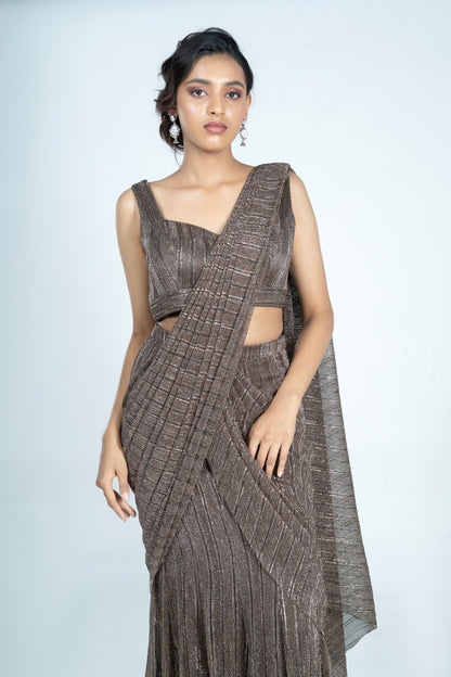WALNUT BROWN CRUSHED JACQUARD CONCEPT SAREE