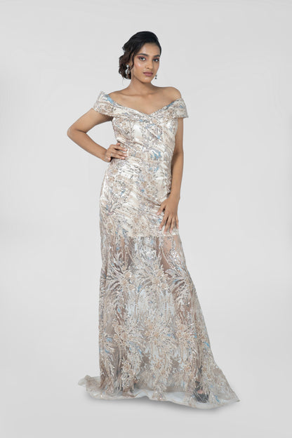 CHAMPAGNE APPLIQUÉ GOLD GOWN