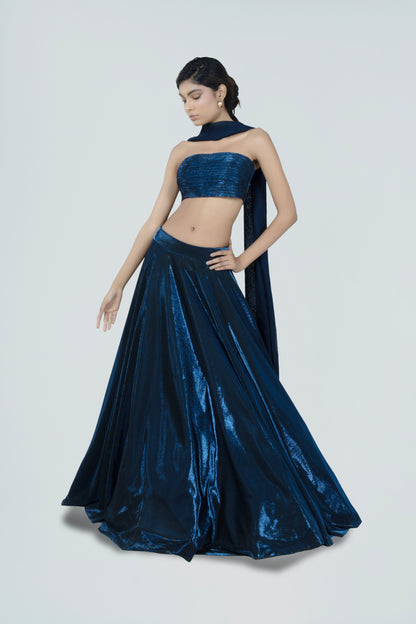 NAVY BLUE BIRKIN LYCRA LEHENGA