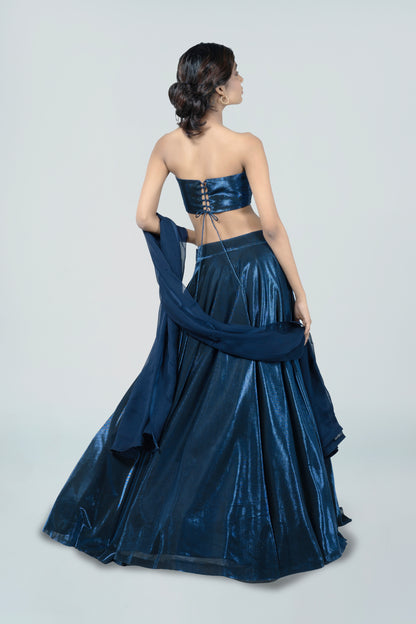 NAVY BLUE BIRKIN LYCRA LEHENGA
