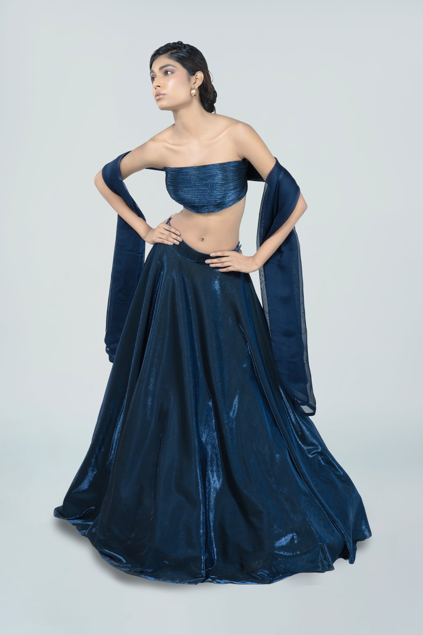 NAVY BLUE BIRKIN LYCRA LEHENGA