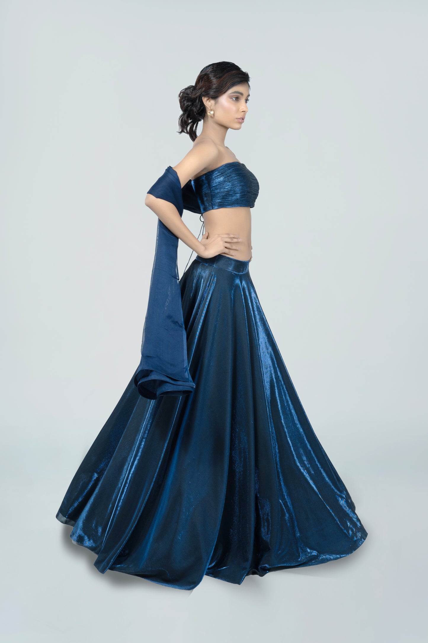 NAVY BLUE BIRKIN LYCRA LEHENGA