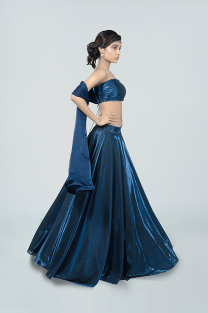 NAVY BLUE BIRKIN LYCRA LEHENGA