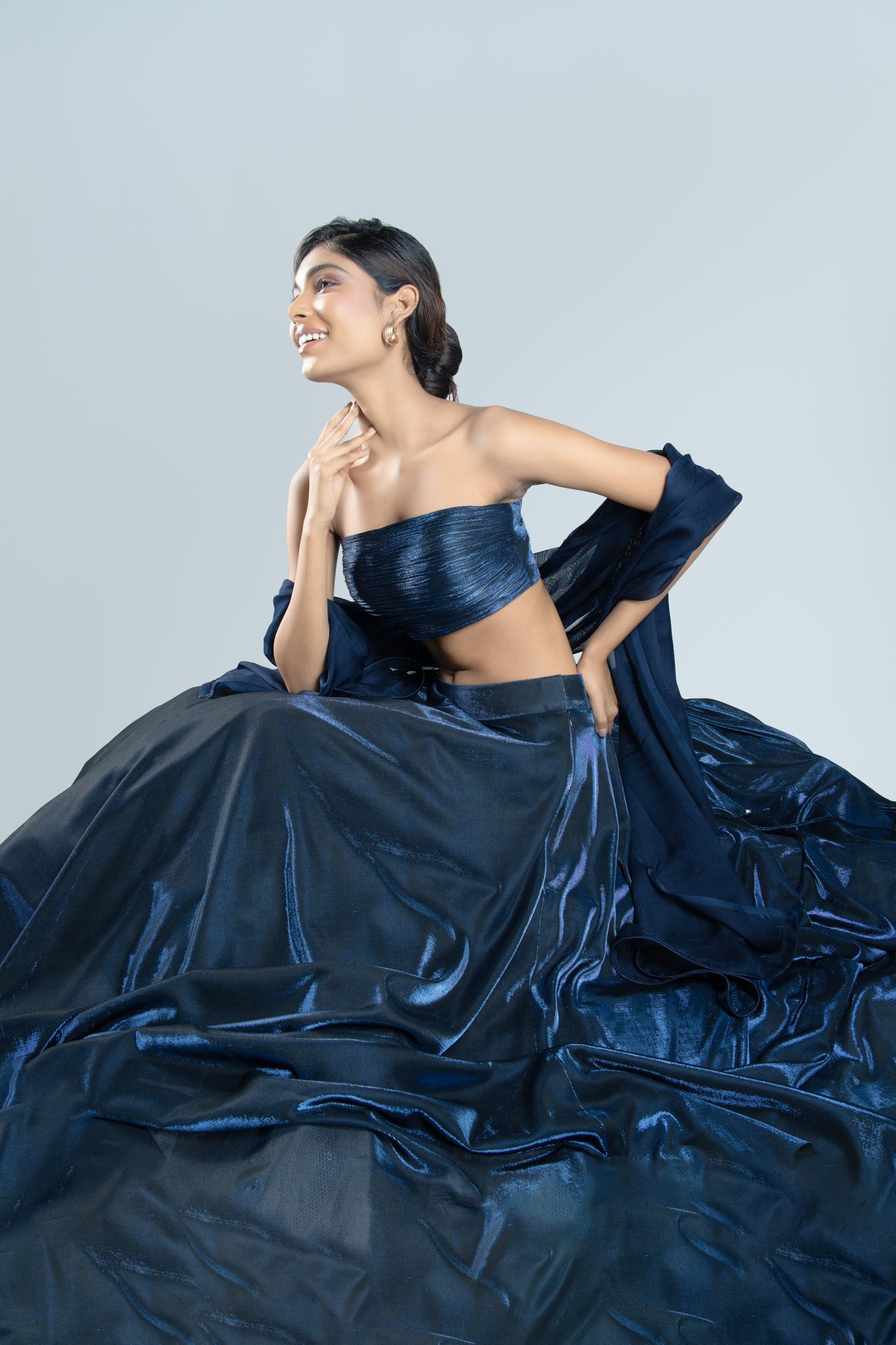 NAVY BLUE BIRKIN LYCRA LEHENGA