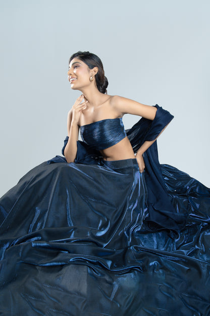 NAVY BLUE BIRKIN LYCRA LEHENGA