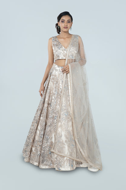 CHAMPAGNE APPLIQUÉ GOLD LEHENGA