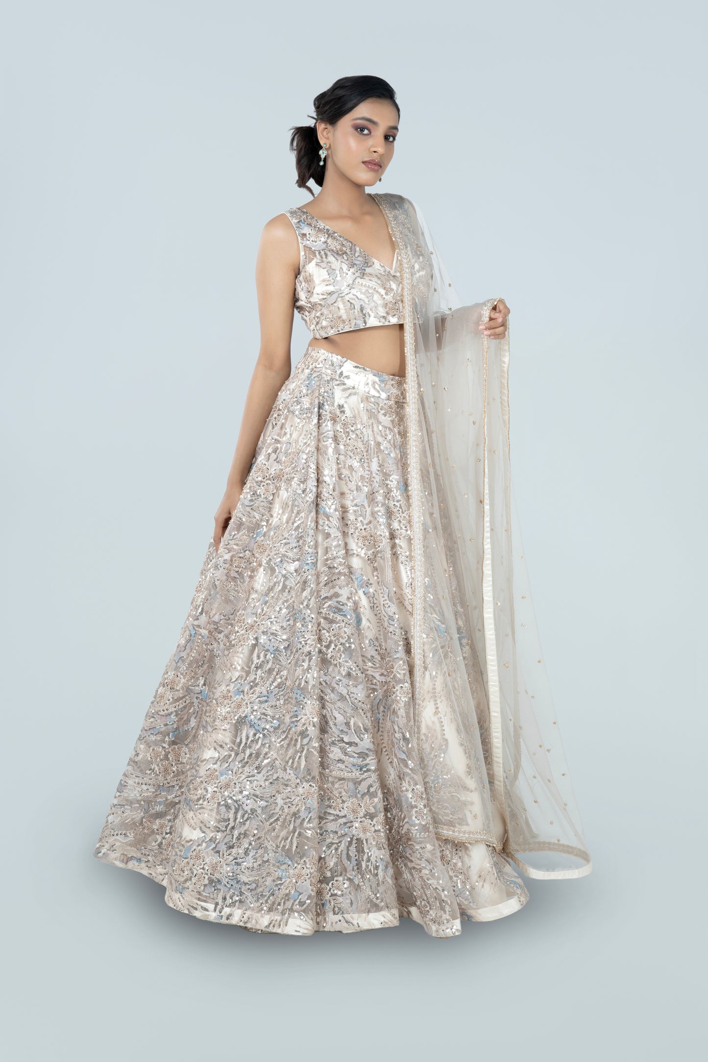 CHAMPAGNE APPLIQUÉ GOLD LEHENGA