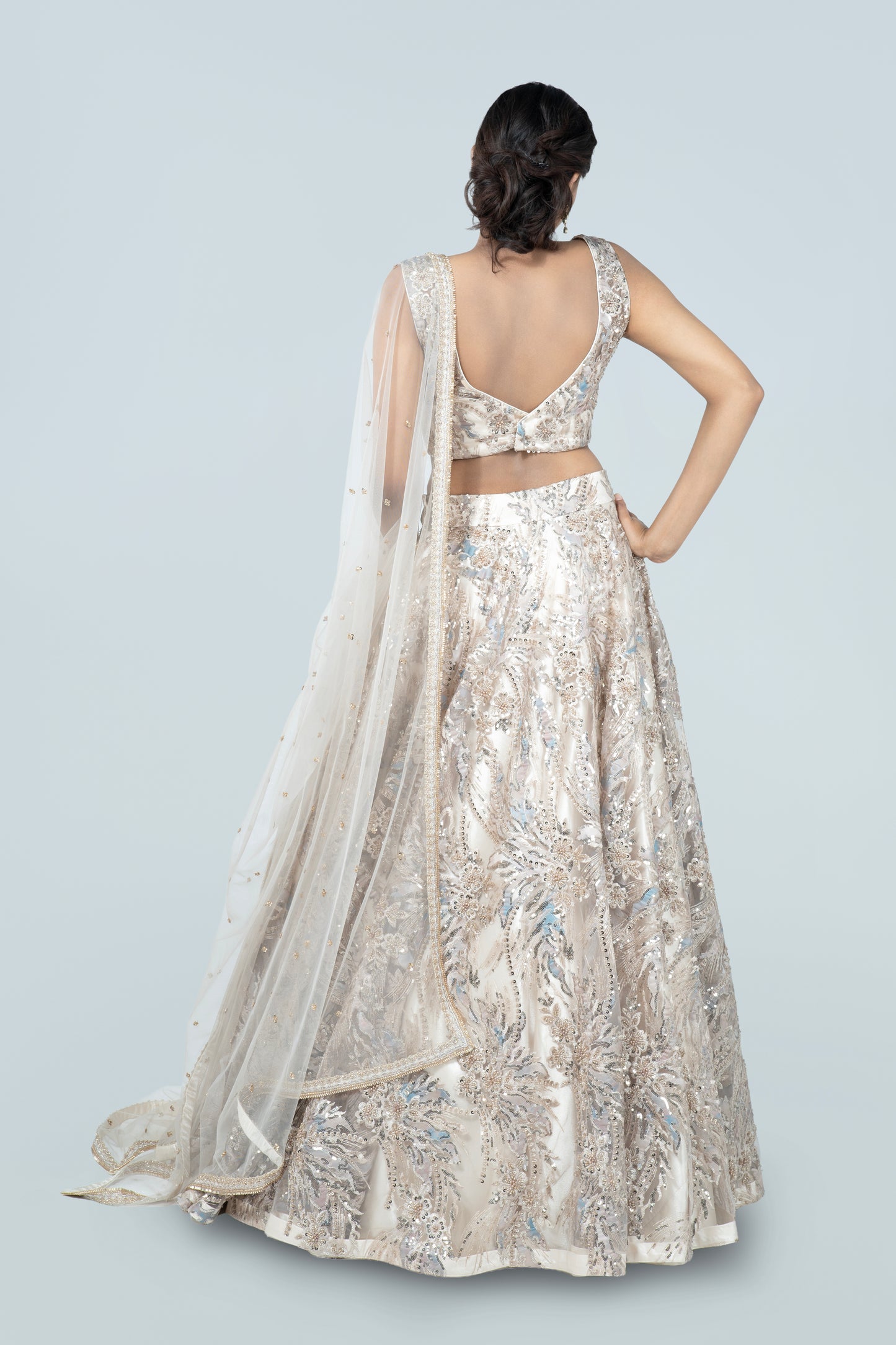 CHAMPAGNE APPLIQUÉ GOLD LEHENGA