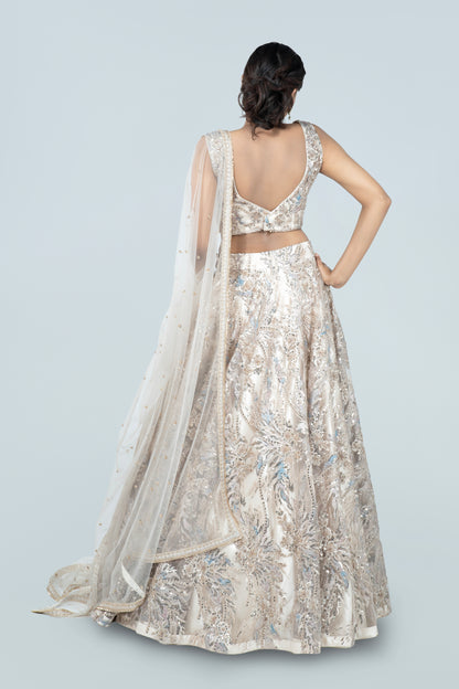 CHAMPAGNE APPLIQUÉ GOLD LEHENGA