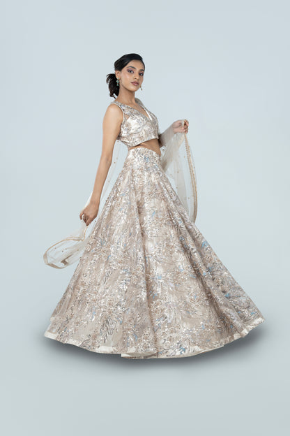 CHAMPAGNE APPLIQUÉ GOLD LEHENGA