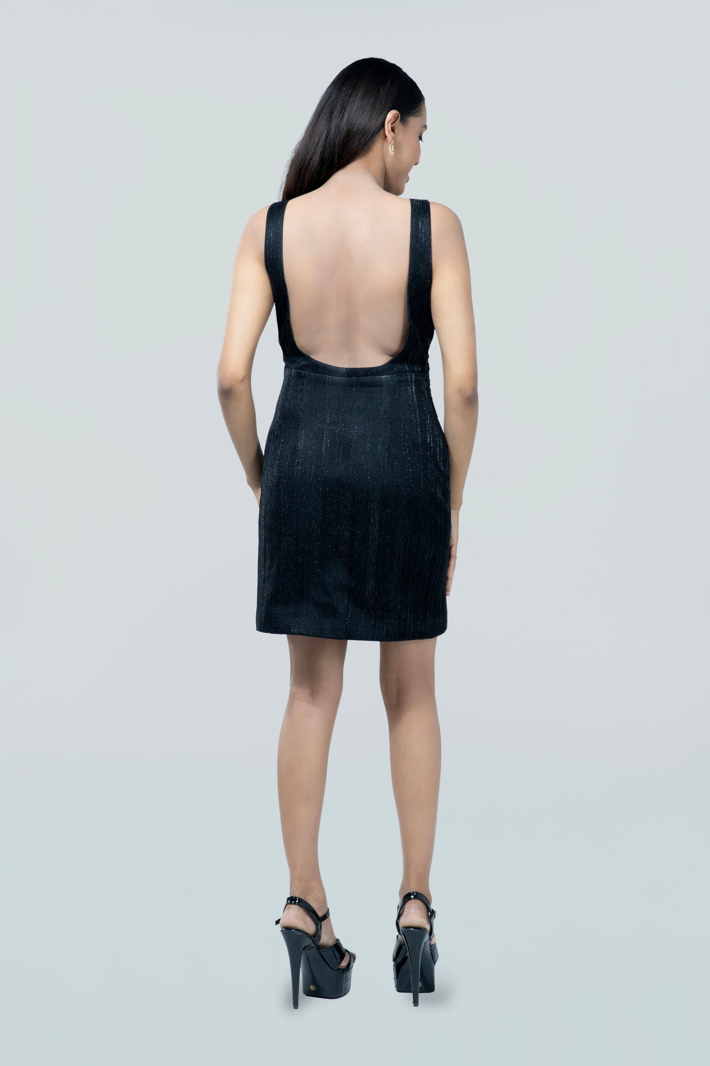 NIGHT BLACK CRUSHED JACQUARD BODYCON DRESS