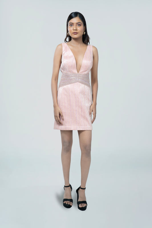 ROSE QUARTZ CRUSHED JACQUARD BODYCON DRESS