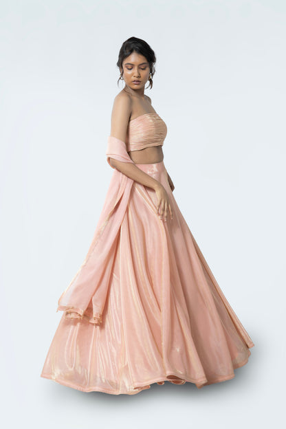 PERSIAN ORANGE BIRKIN LYCRA LEHENGA