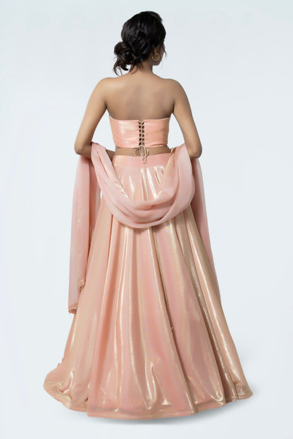 PERSIAN ORANGE BIRKIN LYCRA LEHENGA