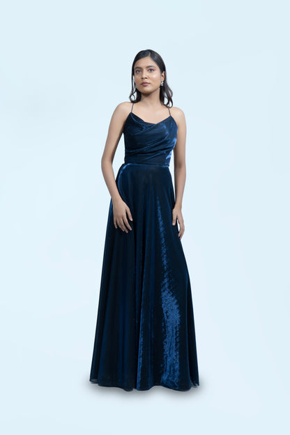 NAVY BLUE BIRKIN LYCRA MAXI DRESS