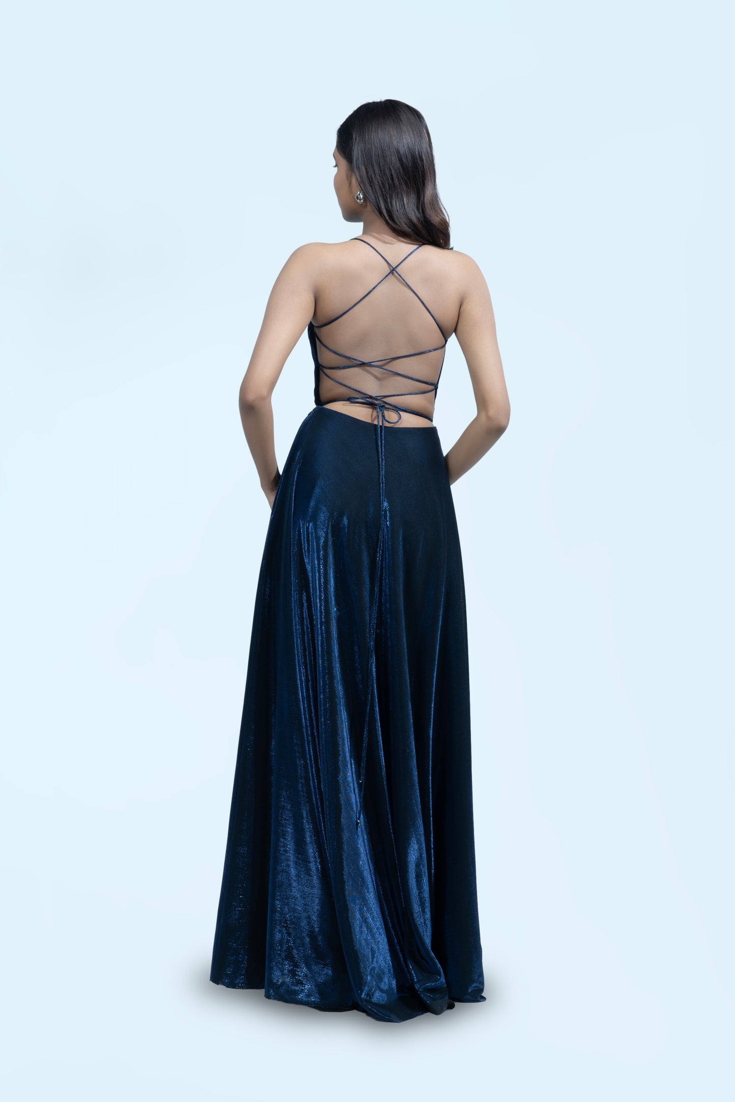 NAVY BLUE BIRKIN LYCRA MAXI DRESS